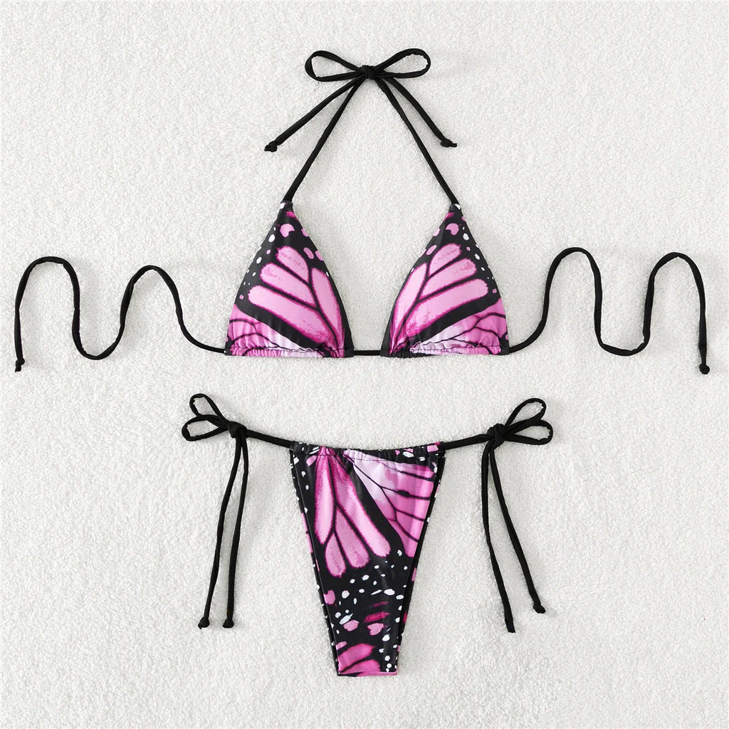 Sexy 4 Colors Printed Halter Padded Bikini Female Swimsuit Women Swimwear Two-pieces Bikini set Bather Bathing Suit Swim K4910