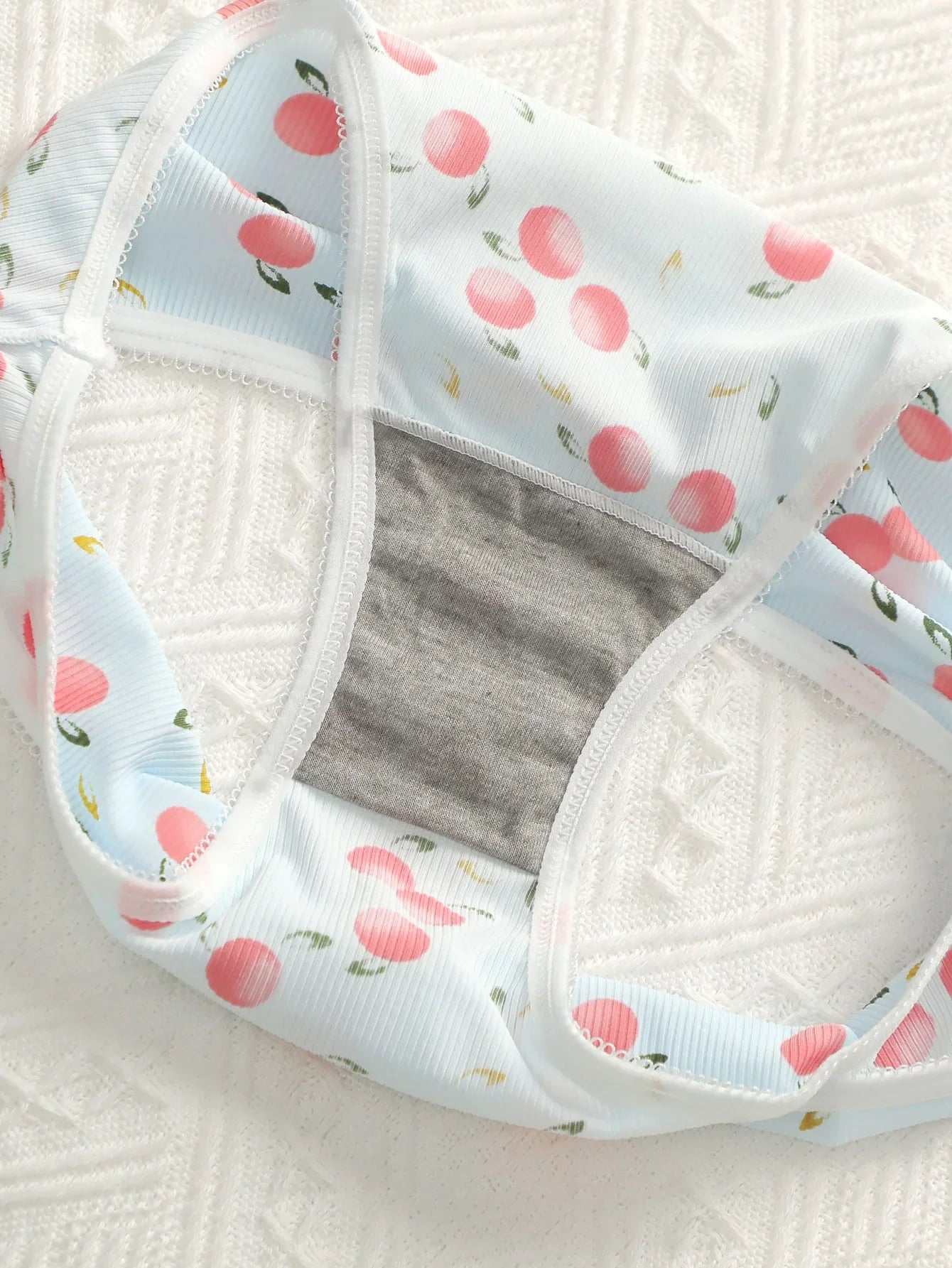 3Pcs Women Ribbed Briefs Cute Peach Plaid Print Panties Contrast White Trim Stretchy Soft Breathable Daily Underwear Set C898
