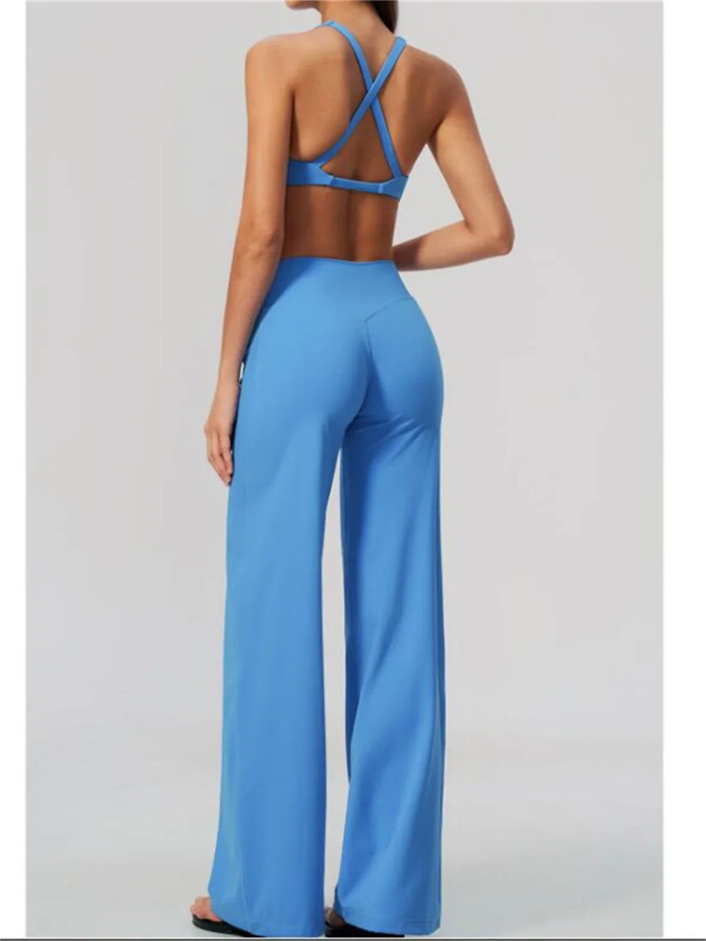 Summer 2 Piece Yoga Sets Women Tight Back Cross Sports Bra High Waist Peach Hip Wide Leg Pants Gym Running Fitness Workout Suits
