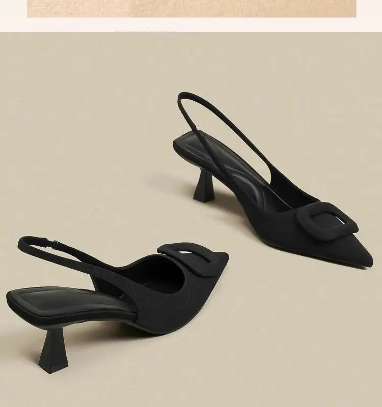Brand Woman Slingback Shoes Fashion  Spring New Ladies High Heels Elegant Med Heel Pointed Toe Slip on Sandal Mules