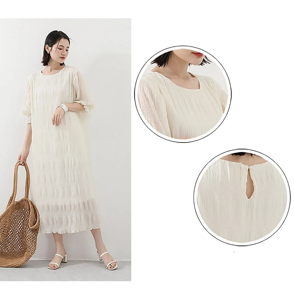 Long Dresses For Women Casual Summer Trendy Boho Style Pleated Cover Up Vestidos Daily Wear High Quality Elegant Maxi Dress
