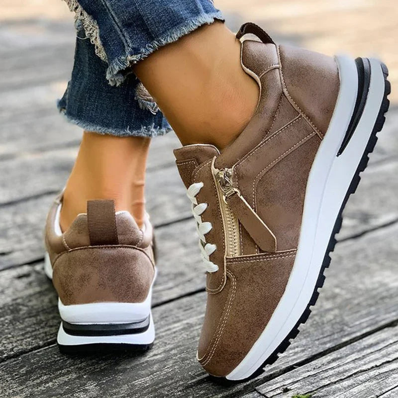 Casual Lace-Up Platform Sneakers for Women Autumn 2025 Solid Plus Size Shoes Woman Non-Slip Zip Female Sports Shoes
