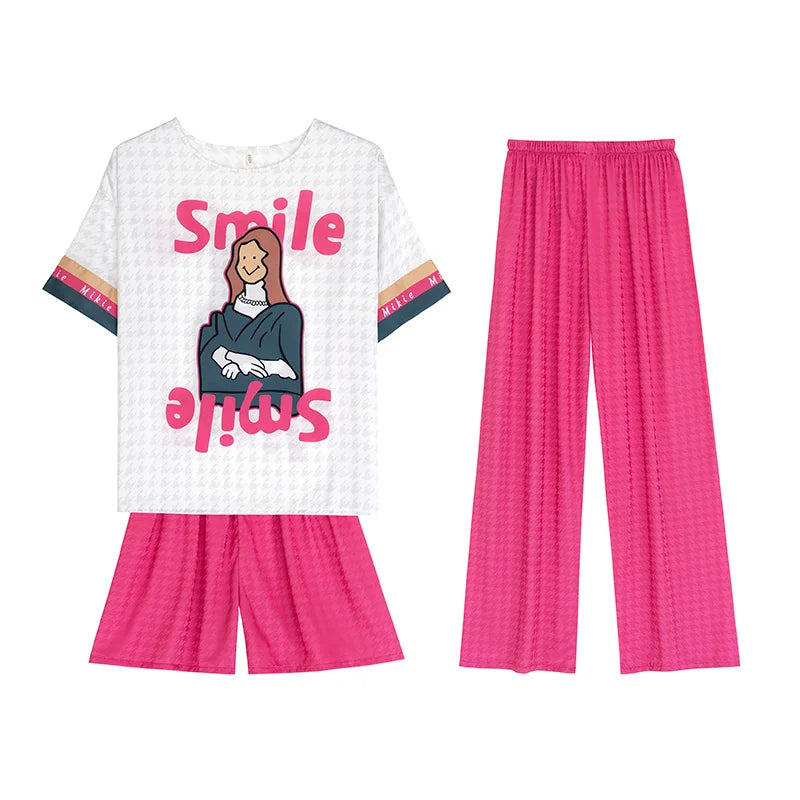 2026 Summer Pajamas Ladies Cartoon Set Sweet Home Clothes Set Three-Piece Set Can Be Passed Out