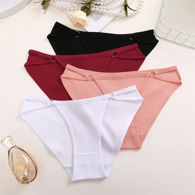3Pcs Women Cotton Lingerie Sexy Soft Fashion Panties Femme Buckle Design Underwear Pantys Underpant Lingerie Lace Intimates S-XL