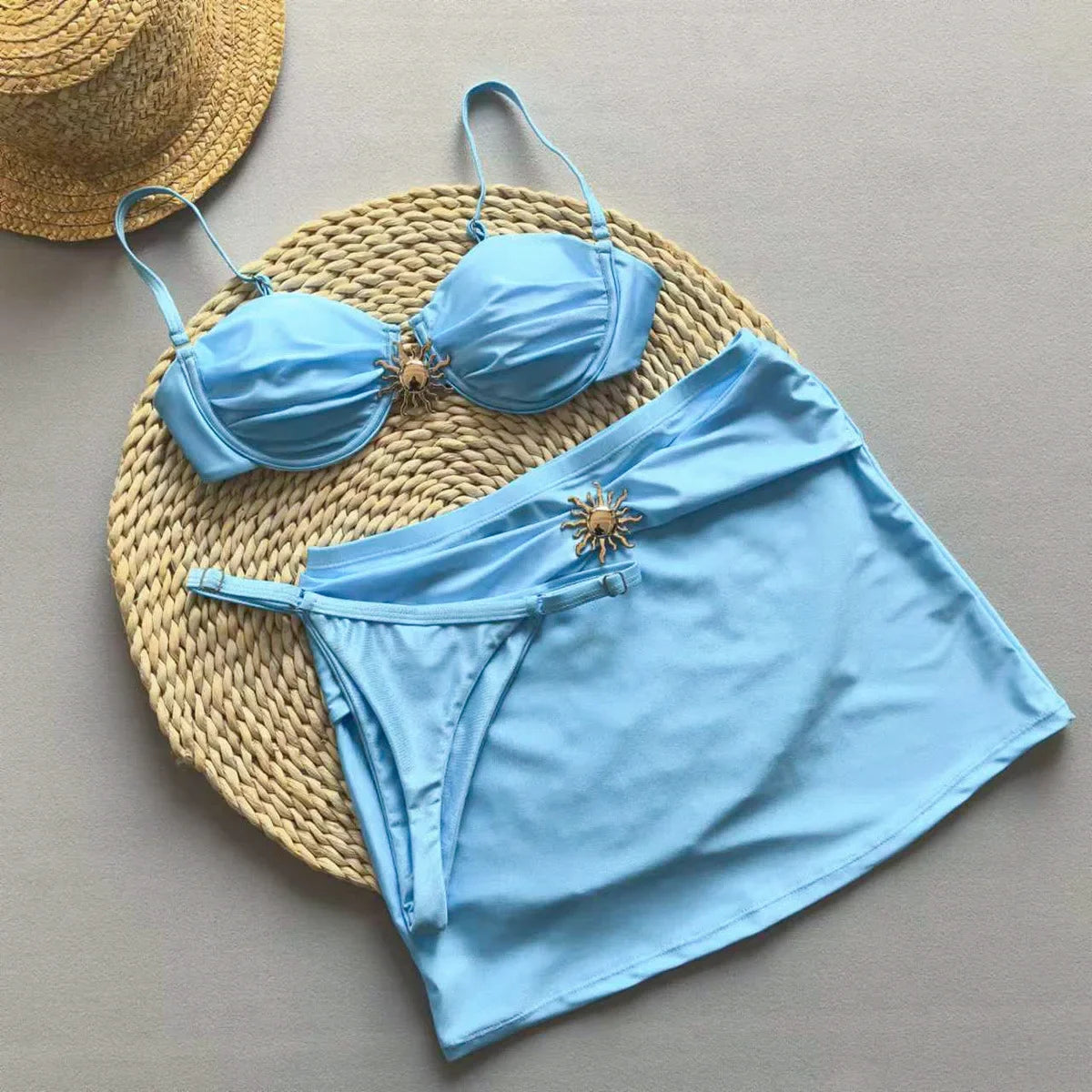 3 Pieces Bikini Set Push Up Bikini 2025 Sexy Women Swimsuit Shiny Skirt Female Swimwear Brazil Bathing Suit Beachwear Cover Ups