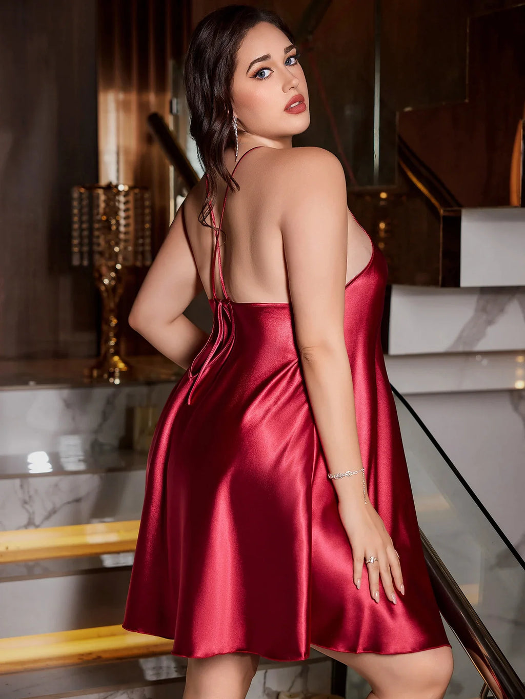 Plus Size Solid Color Simple Fashion Elegant V Neck Nightgown For Women