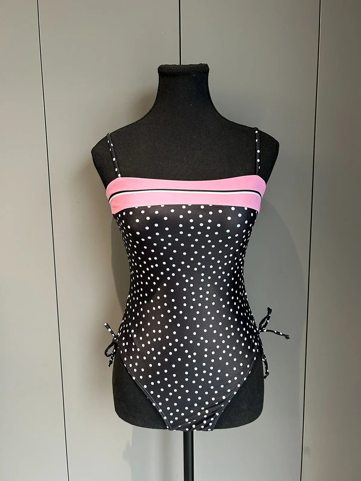 2026 Summer Women's One-piece Suit Swimwear Dot Patchwork Swimsuit Strappy Bodysuit Bikini High Waist Push Up Monokini Beachwear