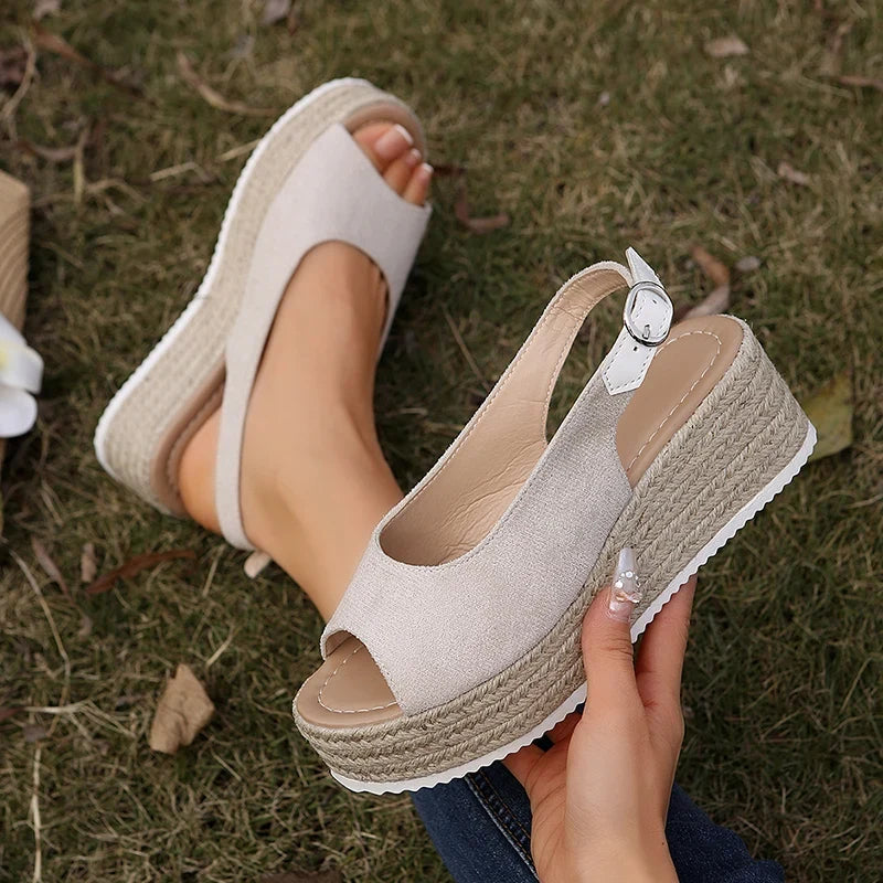 Lightweight Peep Toe Wedges Sandals Women 2026 Summer Back Strap Platdorm Sandles Woman Plus Size 43 Comfy Thick Sole Sandalias