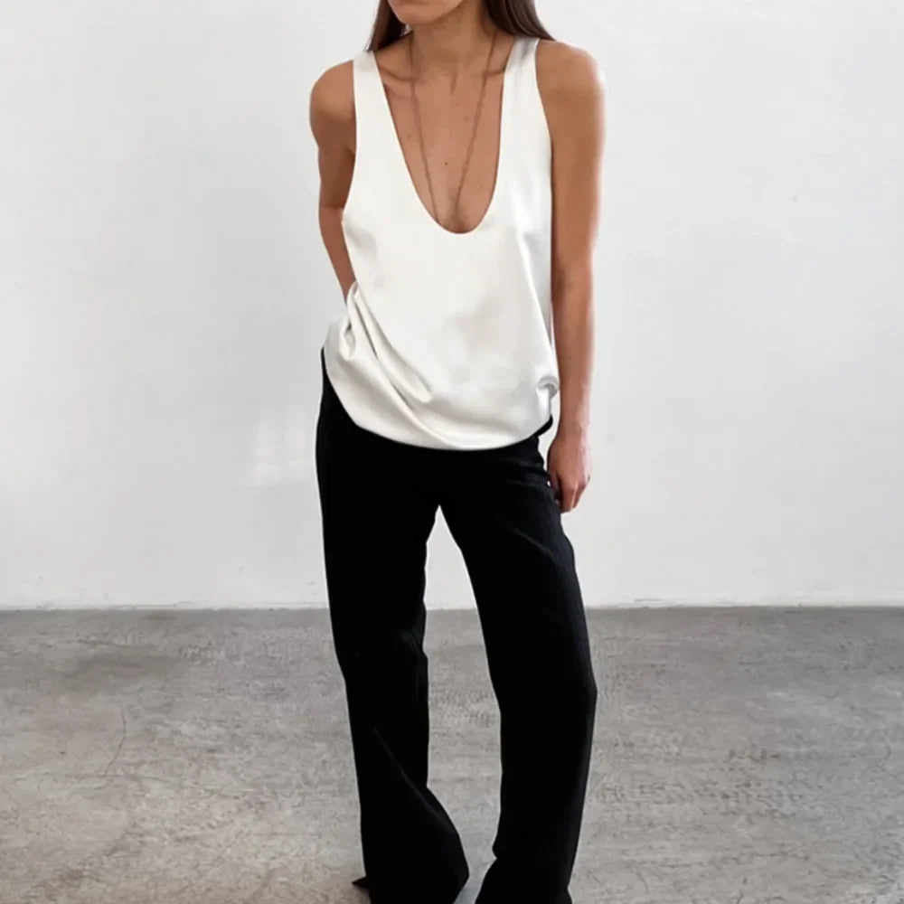 Light Luxury Comfortable Women U-neck Vest Top 2025 Spring and Summer Girls Breathable Soft Satin Lining Sleeveless Inside Top