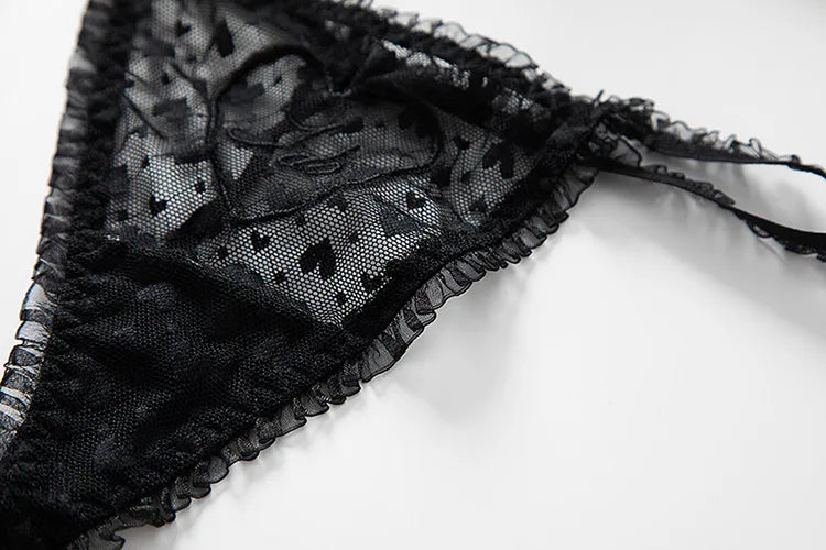 Embroidery Heart Sexy Girls Panties Women Briefs Thong Lace G String Underwear Thin Transparent Female Low Waist Lingerie