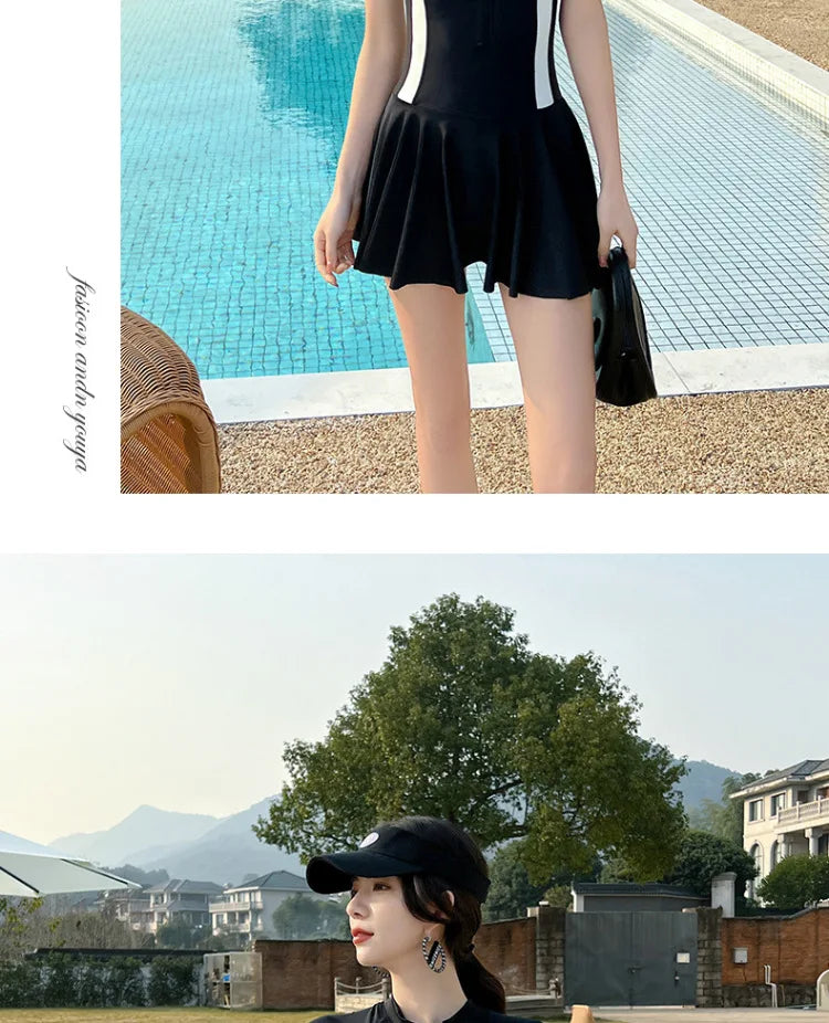 One Piece Swimsuit Skirt Style Plus Size Slimming and Belly Covering Style Hot Spring Bikini Swimsuit for Women