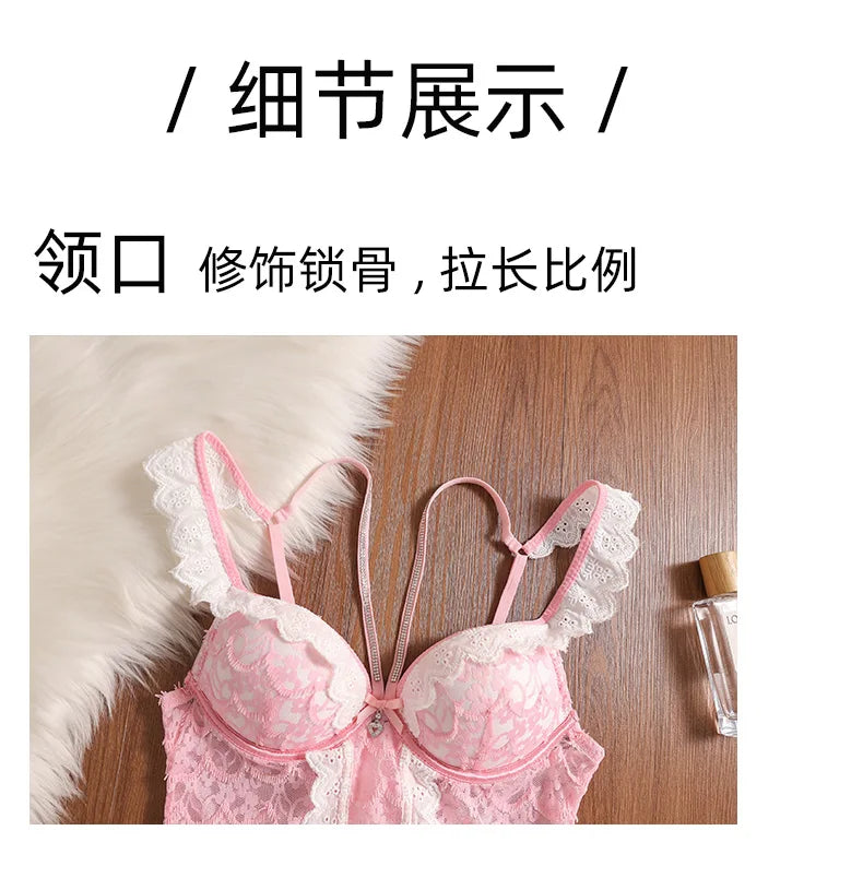 MOYISU Rhinestone Lace Corset Bra Set Pink Halter Bustier Slim-Fit Waist Trainer Sexy Lingerie for Women Party Wedding Outerwear