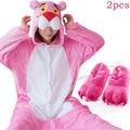 Pink Leopard Kigurumi Unicorn Pajamas Sets Flannel Animal Pyjamas Ladies Winter Nightie Sleepwear Homewear Cosplay Slipper