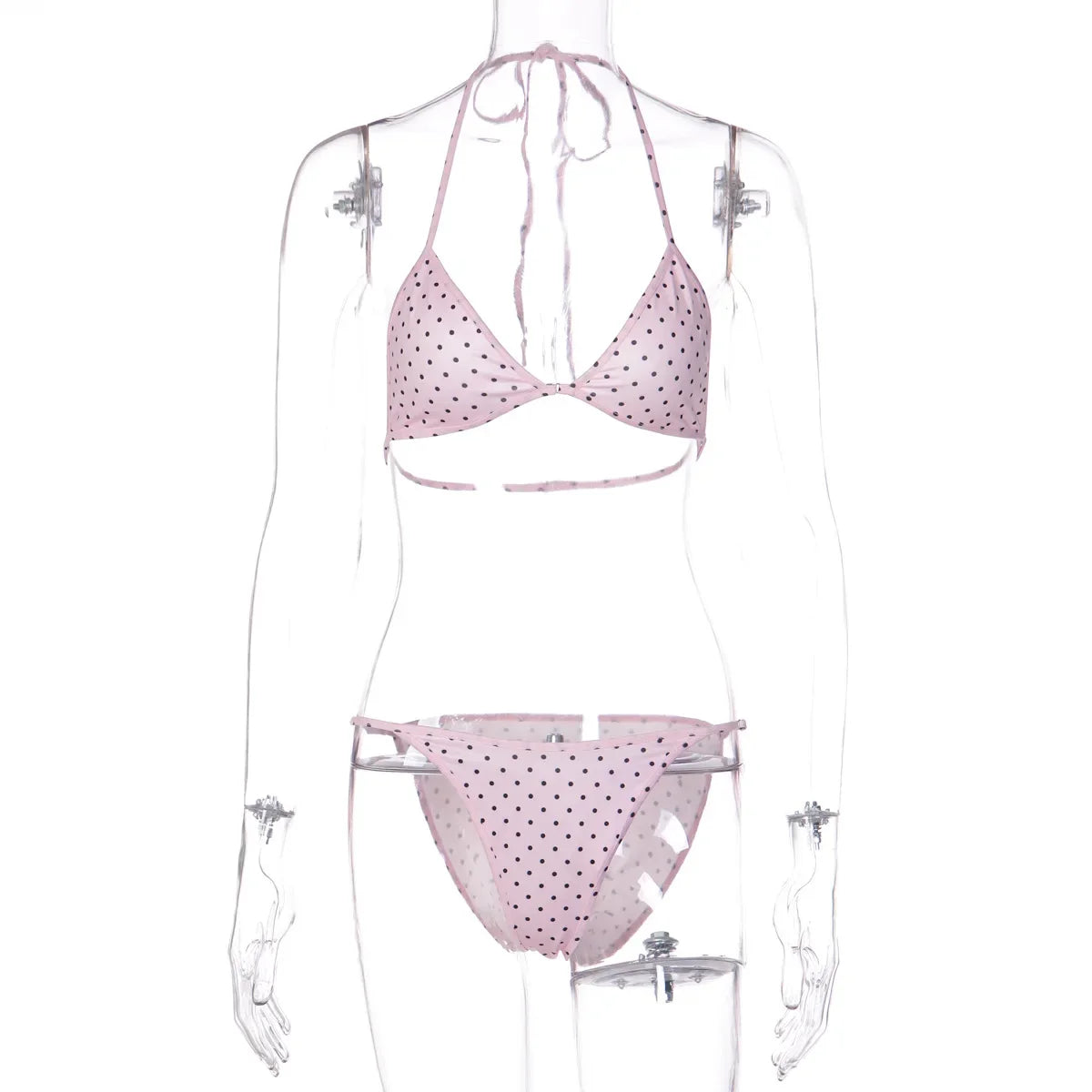 FDYOUI Women's Polka Dot Print Pink Swimsuit Lace-up Bras Panties Split Skirts 3 Pieces Bikinis Sets Bathing Suit Beach Swimwear