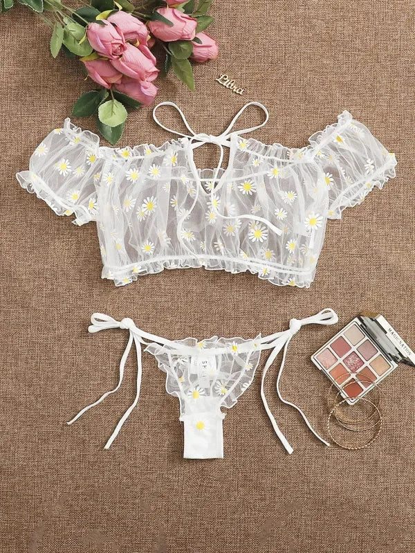 Porn Women Sexy Lingerie Off Shoulder Bralette Strapless Ruffles Bra and Panty Sets Female Transparent Underwear