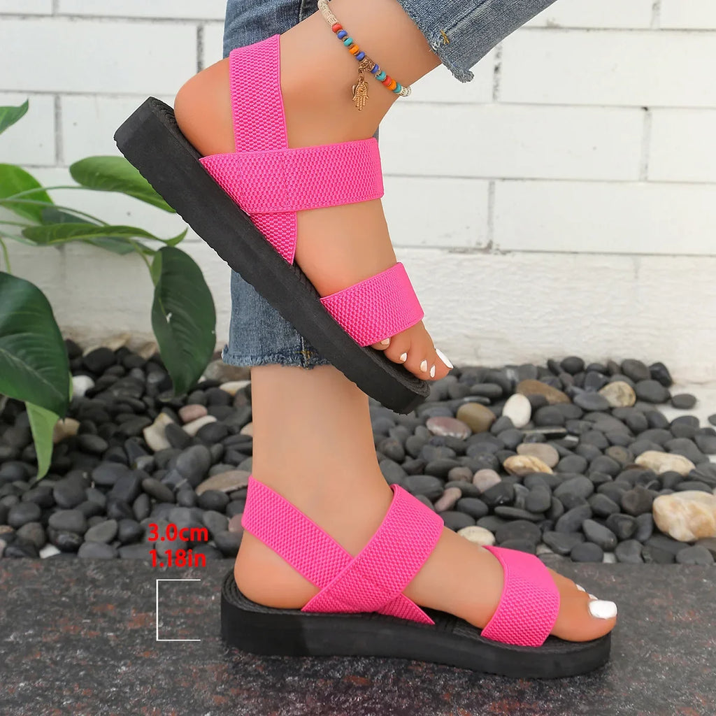 Slingback Style Summer Flat Sandals For Women Leisure Shoes Soft EVA Light Weight Elastic Back Strap Girl Beach Street Sandalias