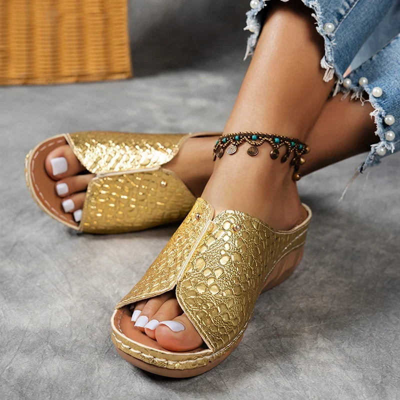 Gold Snake Pattern Wedges Sandals Women Lightweight Thick Sole Platform Slippers Woman Plus Size Non Slip Beach Sandalias Mujer