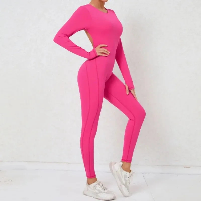Women's Seamless Yoga Jumpsuits Backless Sexy Long-Sleeved One-Piece Butt-Lifting Gym Nude Feel Workout Gym Training Bodysuits