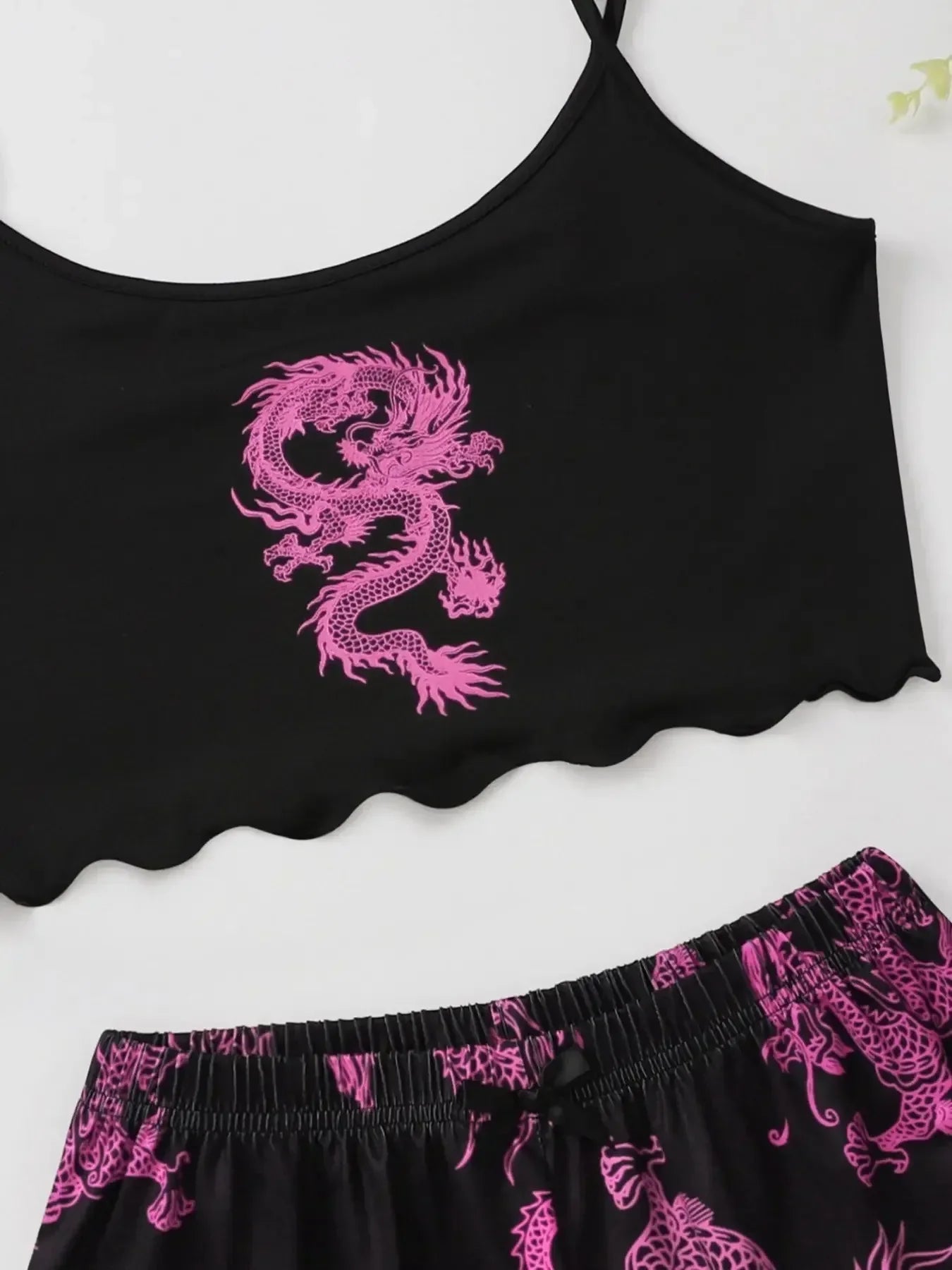 Summer Pajamas Set for Women Nightwear Sexy Dragon Printed Vest Halter Top Shorts Suit Homewear Sleepwear Loungewear