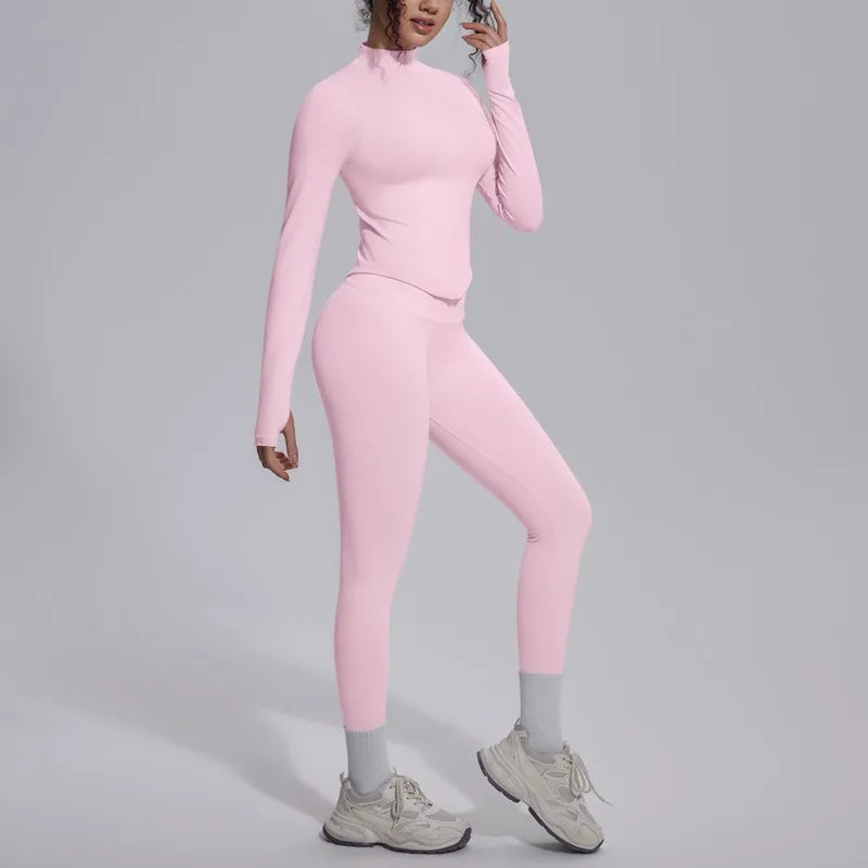 Women's Seamless Yoga Sets Sports Fitness Zipper Long-Sleeve Jacket Slim-fit Hip Lift Pants Suits Workout Training Gym Sets