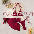 With Sarong Buttons Halter Bikini Female Swimsuit Women Swimwear Three-Pieces Bikini Set Padded Bather Bathing Suit Swim V8307