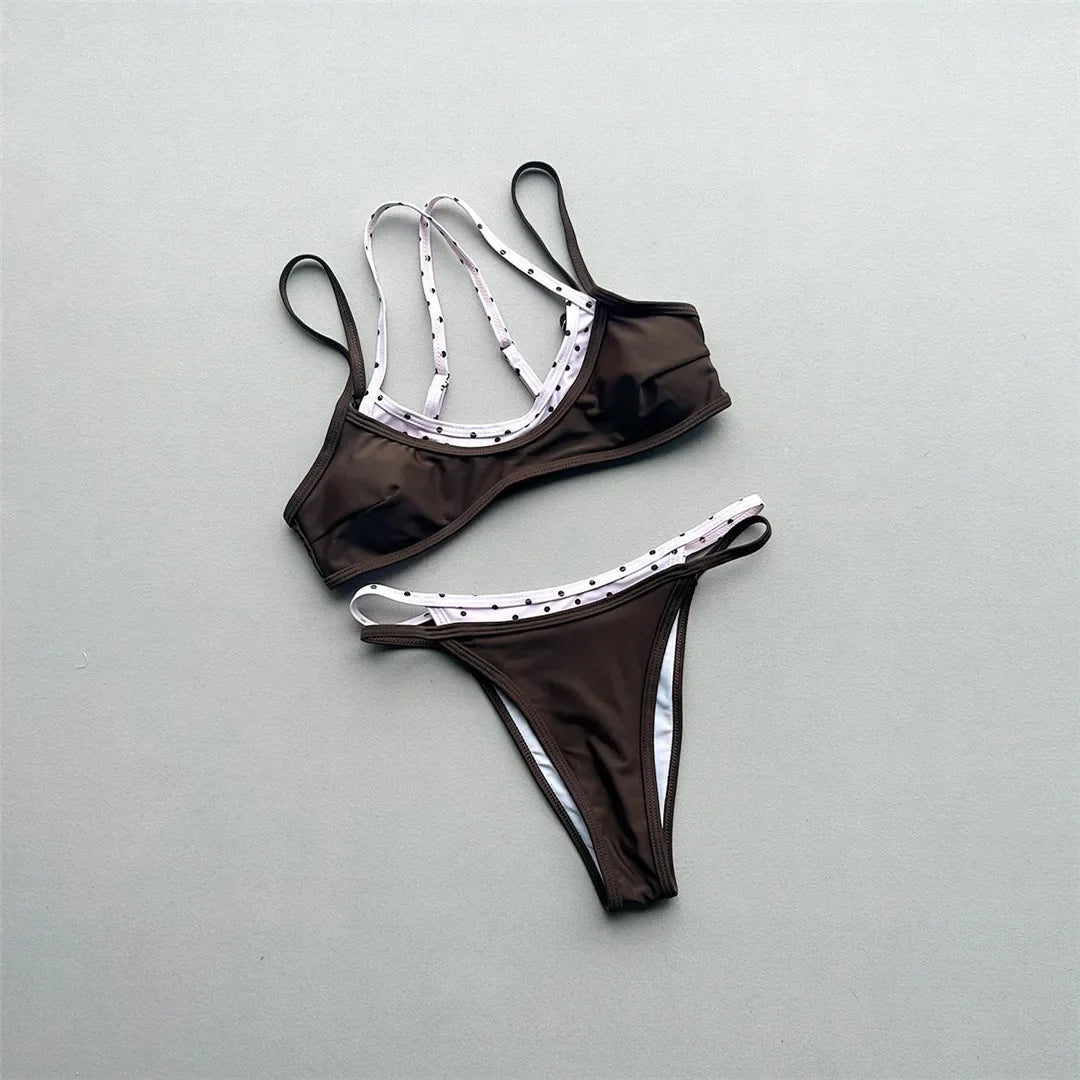 2026 Splicing Polka Dots Bikini Women Swimwear Female Swimsuit Two-Pieces Bikini Set High Cut Leg Bather Bathing Suit Swim V8172