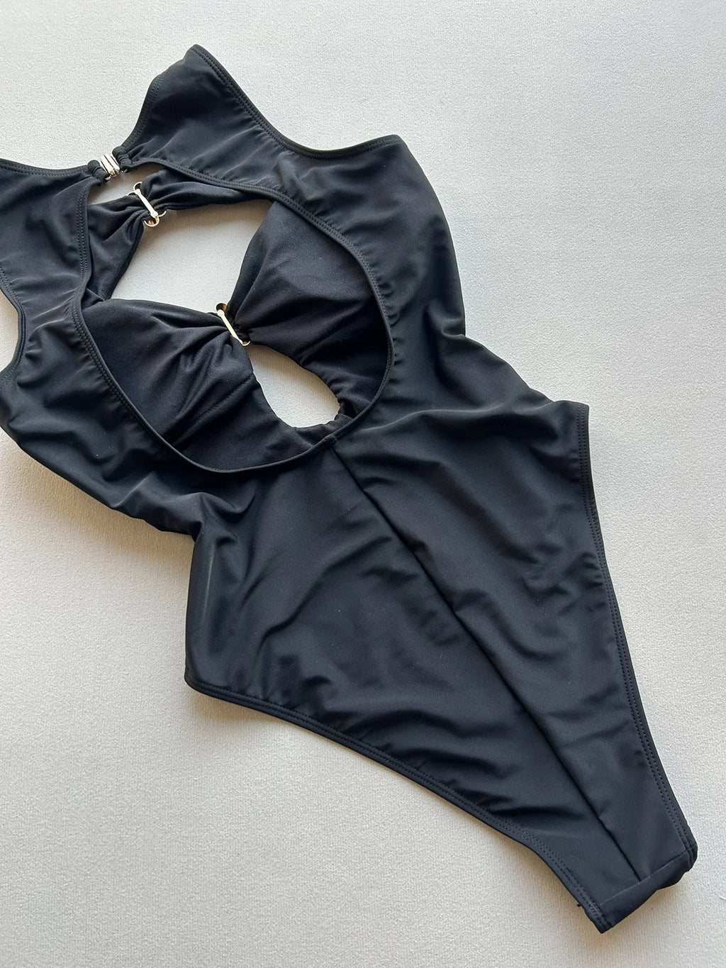 2026 New Summer Women Sexy Hollow Out One-piece Suit Swimwear Bodysuit Ring Decor Swimsuit High Waist Push Up Monokini Beachwear
