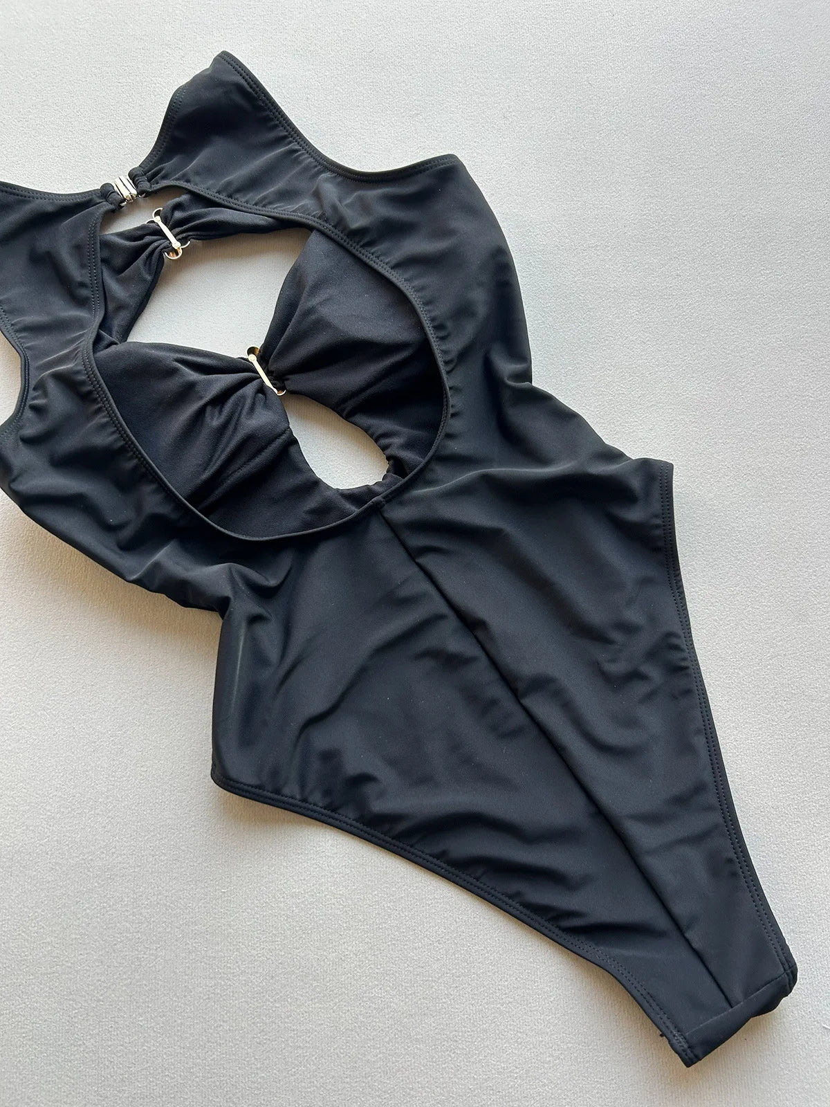 2026 New Summer Women Sexy Hollow Out One-piece Suit Swimwear Bodysuit Ring Decor Swimsuit High Waist Push Up Monokini Beachwear