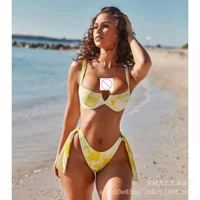 2026 Tie Dye Print Push Up Bikini Set Women Hard Cup Backless Two Piece Swimwear European American Sexy Bathing Suit