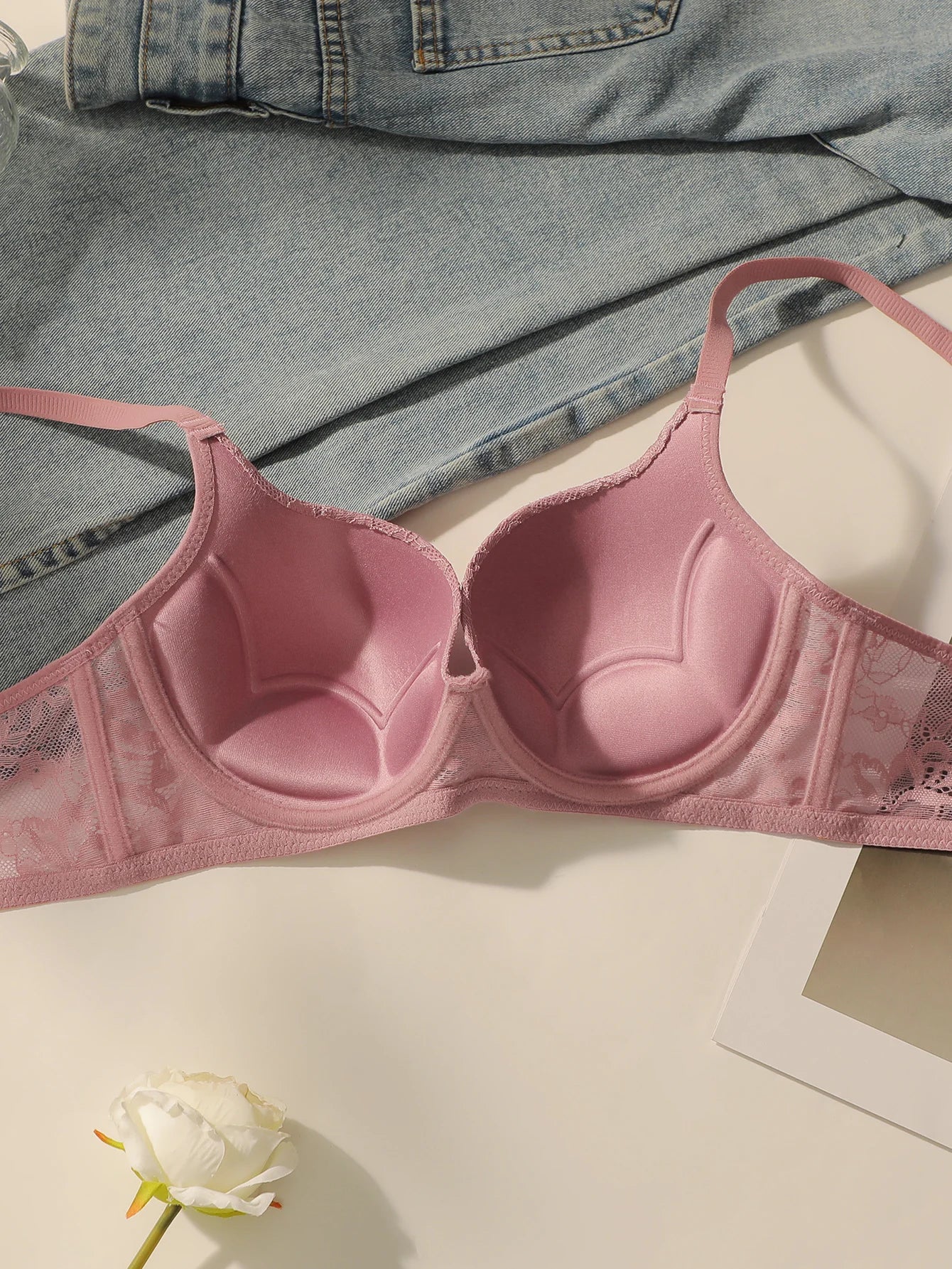 Women's sexy embroidered lace lingerie with steel rims gathered push ups breathable shoulder straps adjustable bra B2708