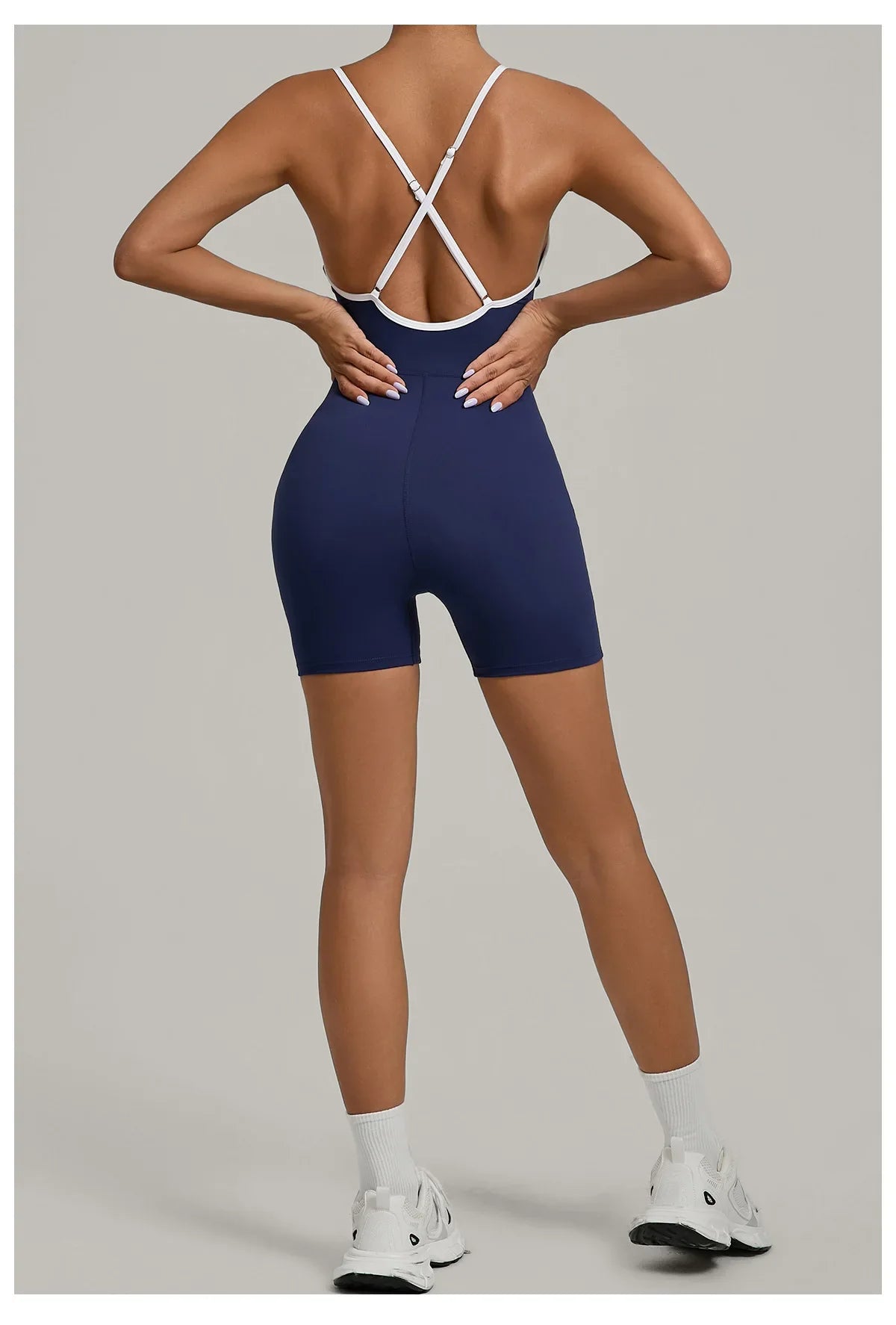 Spring/summer Women's Contrasting Yoga Jumpsuit Hollow Out Cross Back Camisole One Piece Sports Suit Hip Lifting Fitness Romper