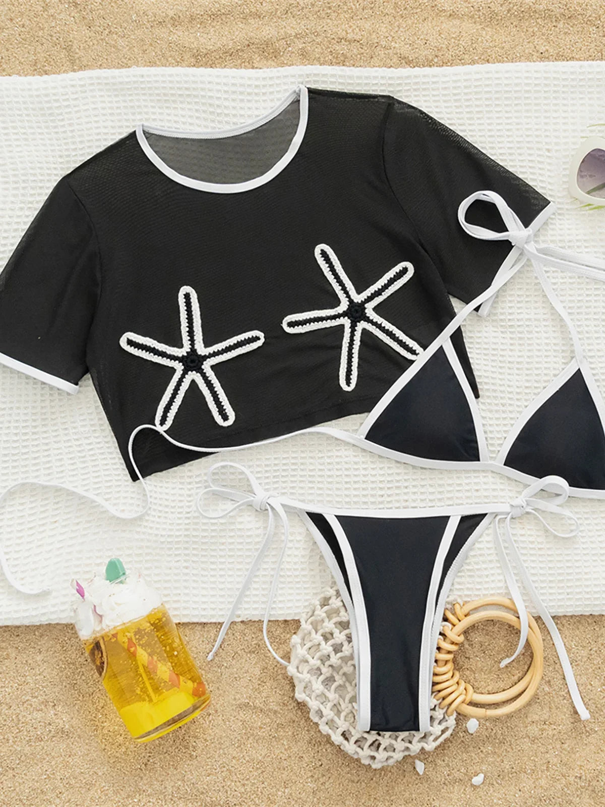 Sexy With Short Sleeve Cover Halter Bikini Female Swimsuit Women Swimwear Three-pieces Bikini set Bather Bathing Suit Swim K7371