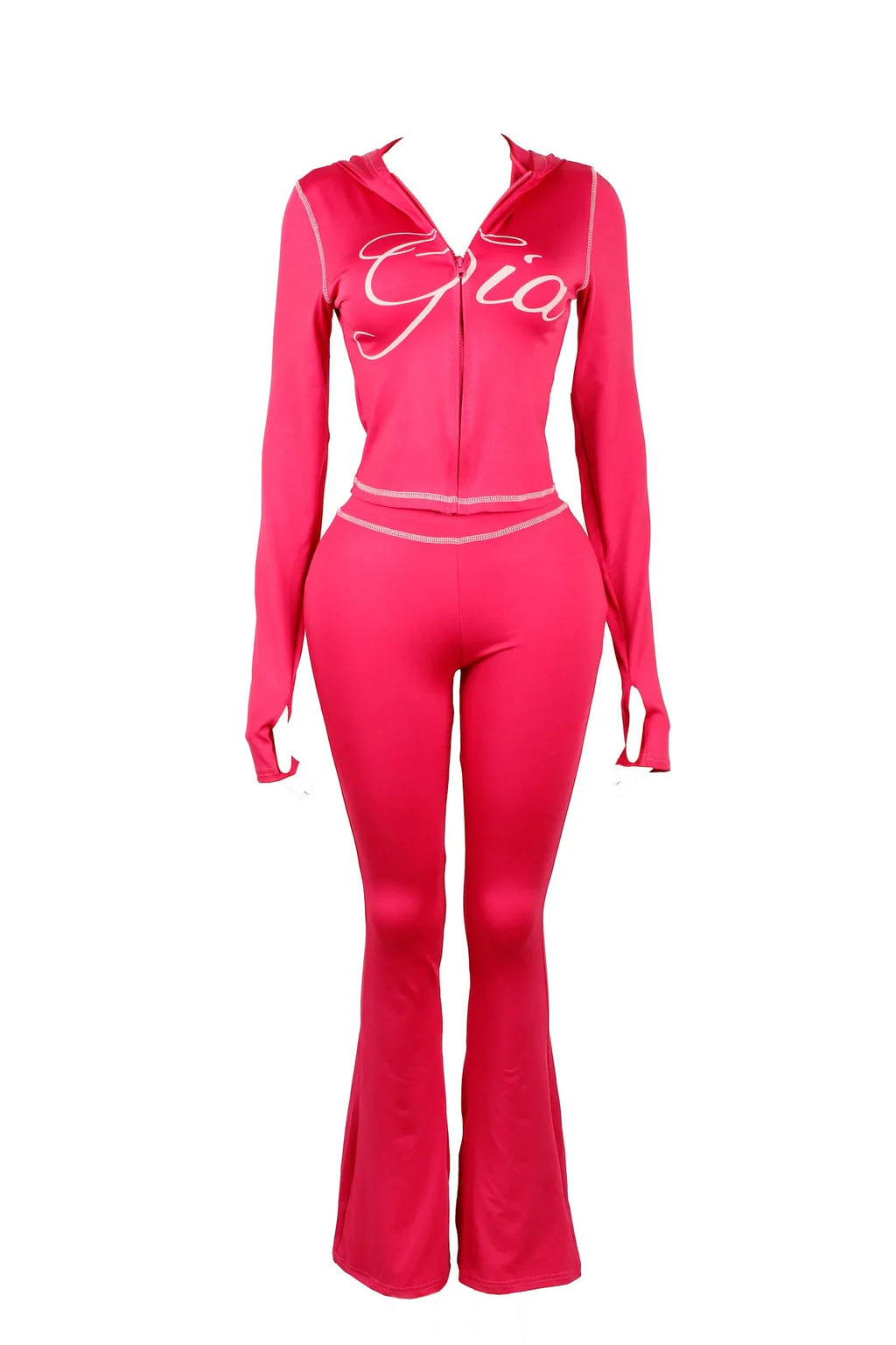 2026 New Women Ins Fashion Solid Color Sexy Straight Shoulder Contrast Stitch Long Sleeve 2 Piece Outfit