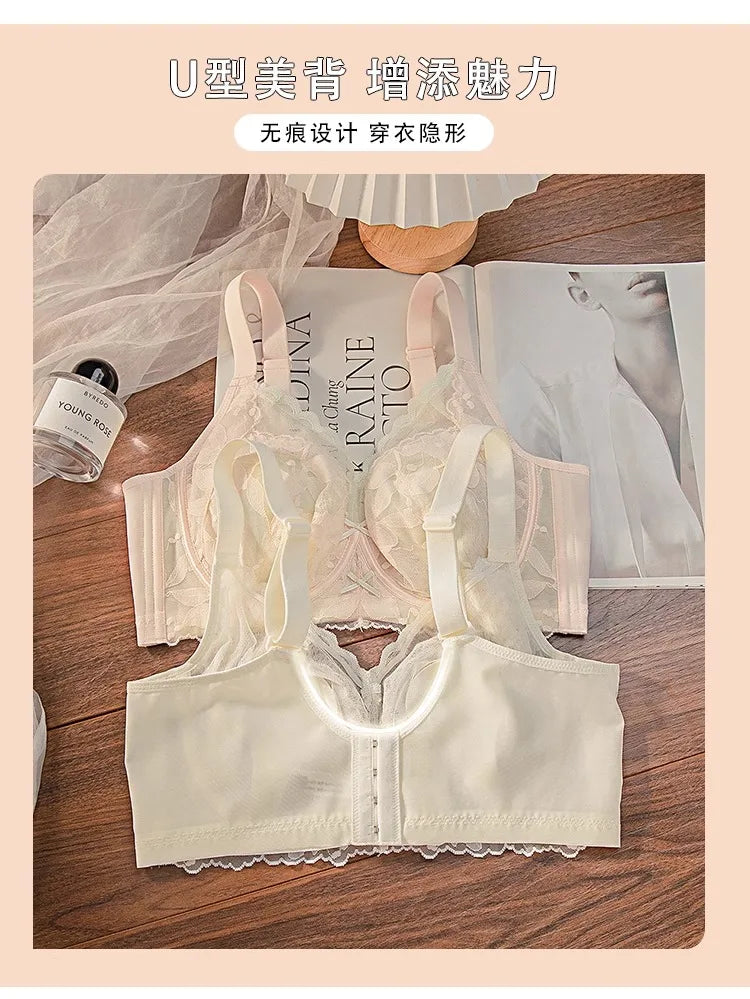Plus Size Wireless Bra Women Summer Thin Minimizer Large Bust Support Side Coverage Anti Sagging Adjustable Straps Comfort White