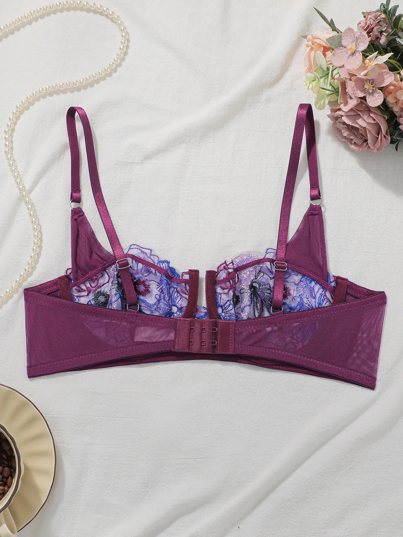 High-quality purple embroidered lingerie sexy semi-transparent bra sexy brassiere women's underwear YS2933