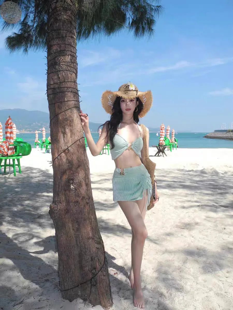New Sexy Bikini Swimsuit for Women, Covering Flesh and Slimming, High-end Feeling, Spicy Girl Beach Vacation Three Piece Set