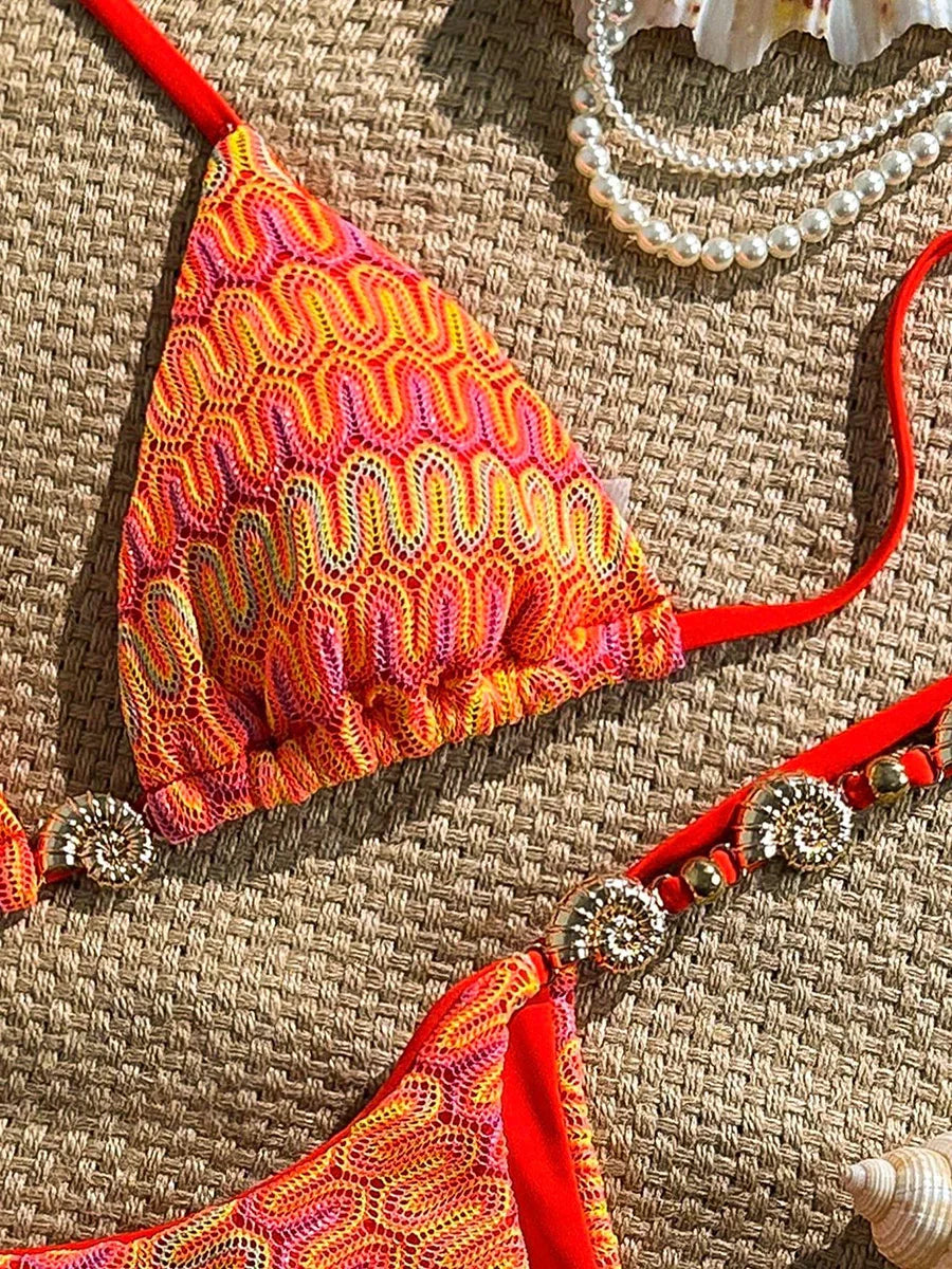 2026 Printed Mesh Halter Bikini Women Swimsuit Female Swimwear Two Pieces Bikini Set High Cut Bather Bathing Suit Swim Beachwear