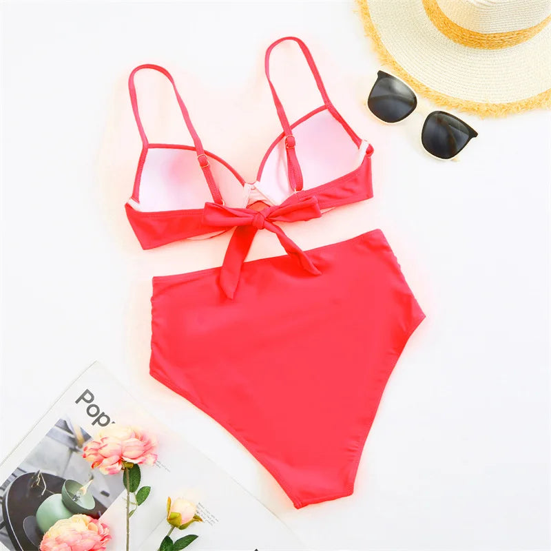 Push Up Bikinis 2026 Women High Waist Swimsuit Solid Strappy Swimwear Female Summer Beachwear Swimming Bathing Swim Suit
