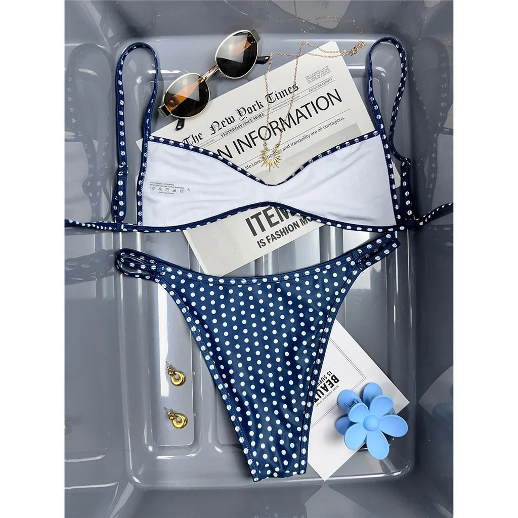XS - L 2026 Plaid Printed Bikini Female Swimsuit Women Swimwear Polka Dot Bather Bathing Suit Swim Two-pieces Bikini set K8039