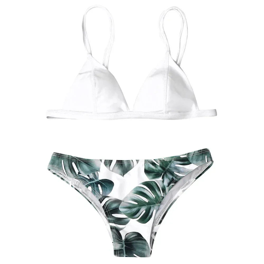 Leaves Print Bikinis Set For Women Swimwear 2024 Padded Push-Up Beachwear Bather Bathing Set Beachwear Summer Bikini Set Femme