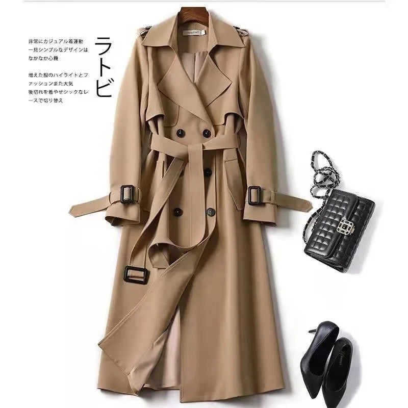 Phantasy Trench Coat Women Long Sleeve Jacket British Style Long Cloack Lace Up Elegant Office Lady Trench Spring Autumn Outfit