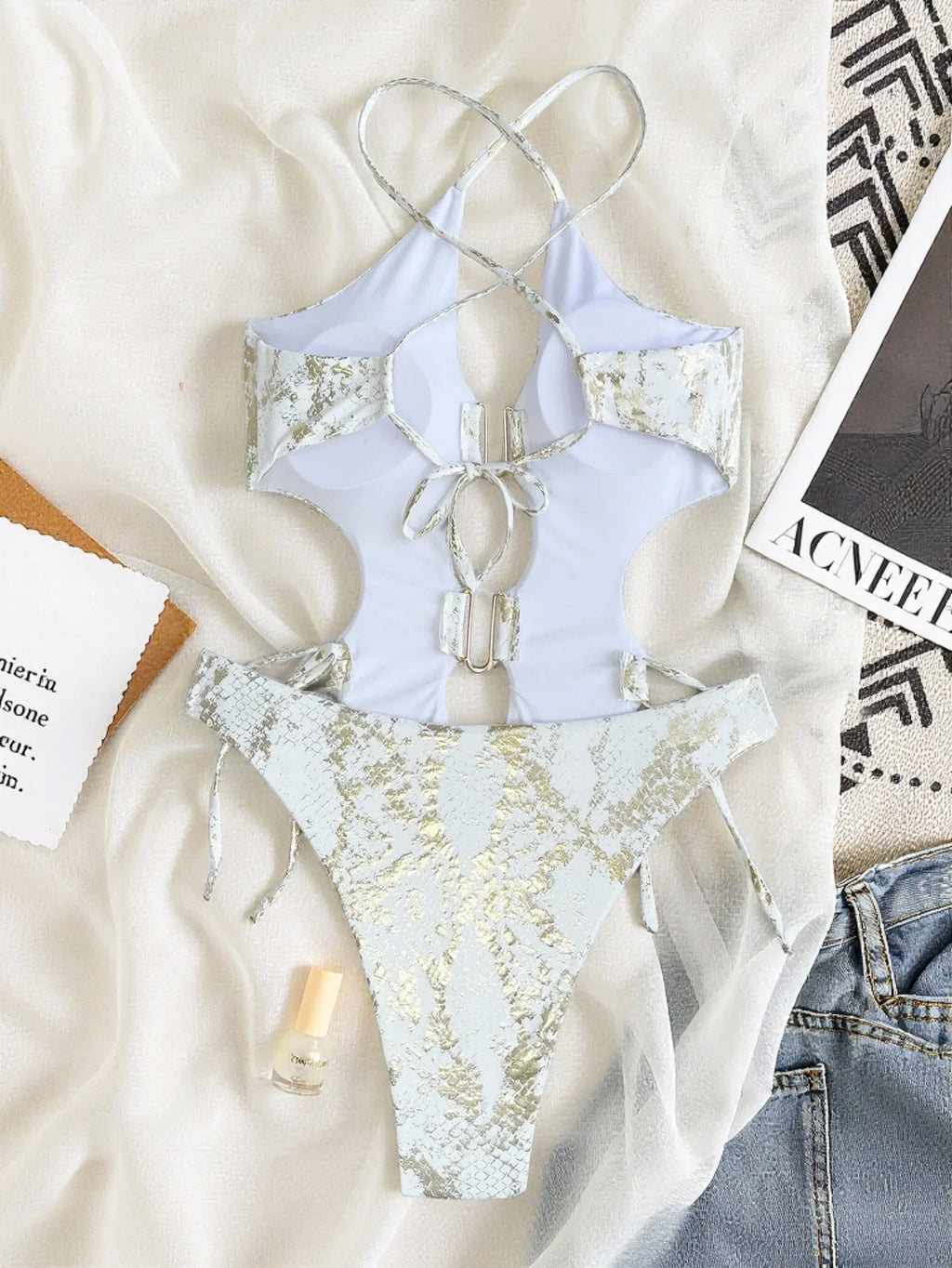 2026 New Women Print One-piece Suit Swimwear Sexy Hollow Out Cross Bandage Swimsuit Bodysuit High Waist Bathing Suit Beachwear