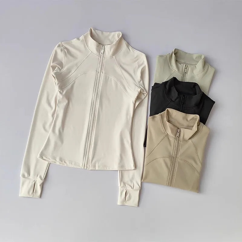Women's High-End Yoga Fitness Suit Standing Collar Long-Sleeved Sports Jacket for Active Wear And Exercise