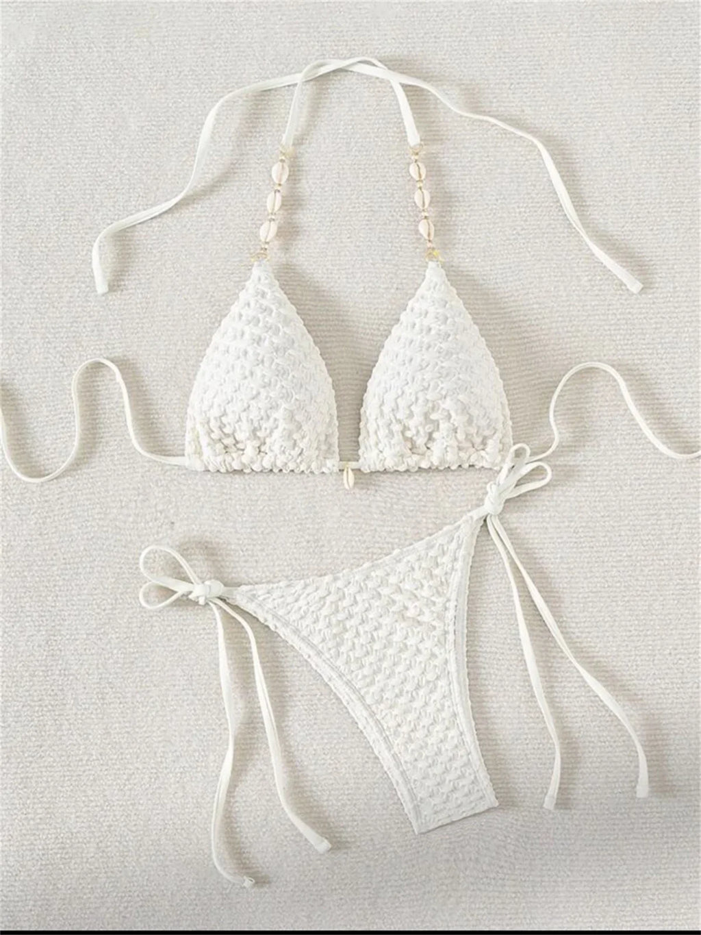 Sexy White Shell String Bikini 2026 Women Luxury Push Up Bra Tie Side Thong Swimsuit Brazilian Beach Bathing Suit Micro Swimwear