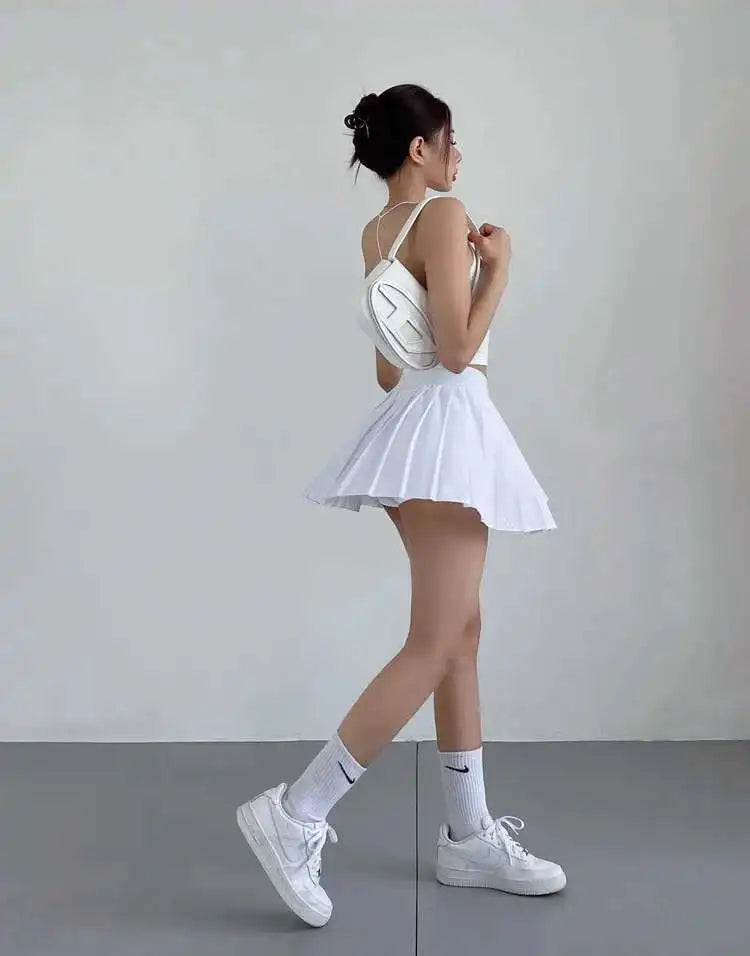 Preppy WOMENGAGA American Style Style High Waisted Slim Pleated Skirt For Women's Summer Ballet Skirt Fashion Women QI9Y