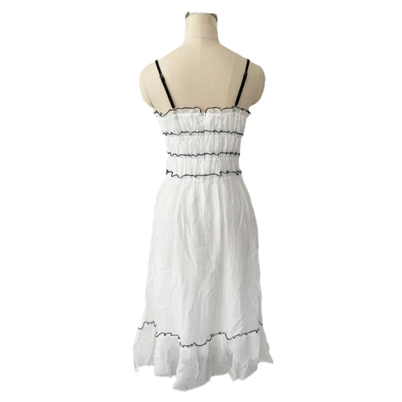 Foridol Spaghetti Strap White Sundress Flounced Edge Women's Dress Summer Beach Style Maxi Dress Bowknot Boho Vestidos 2025