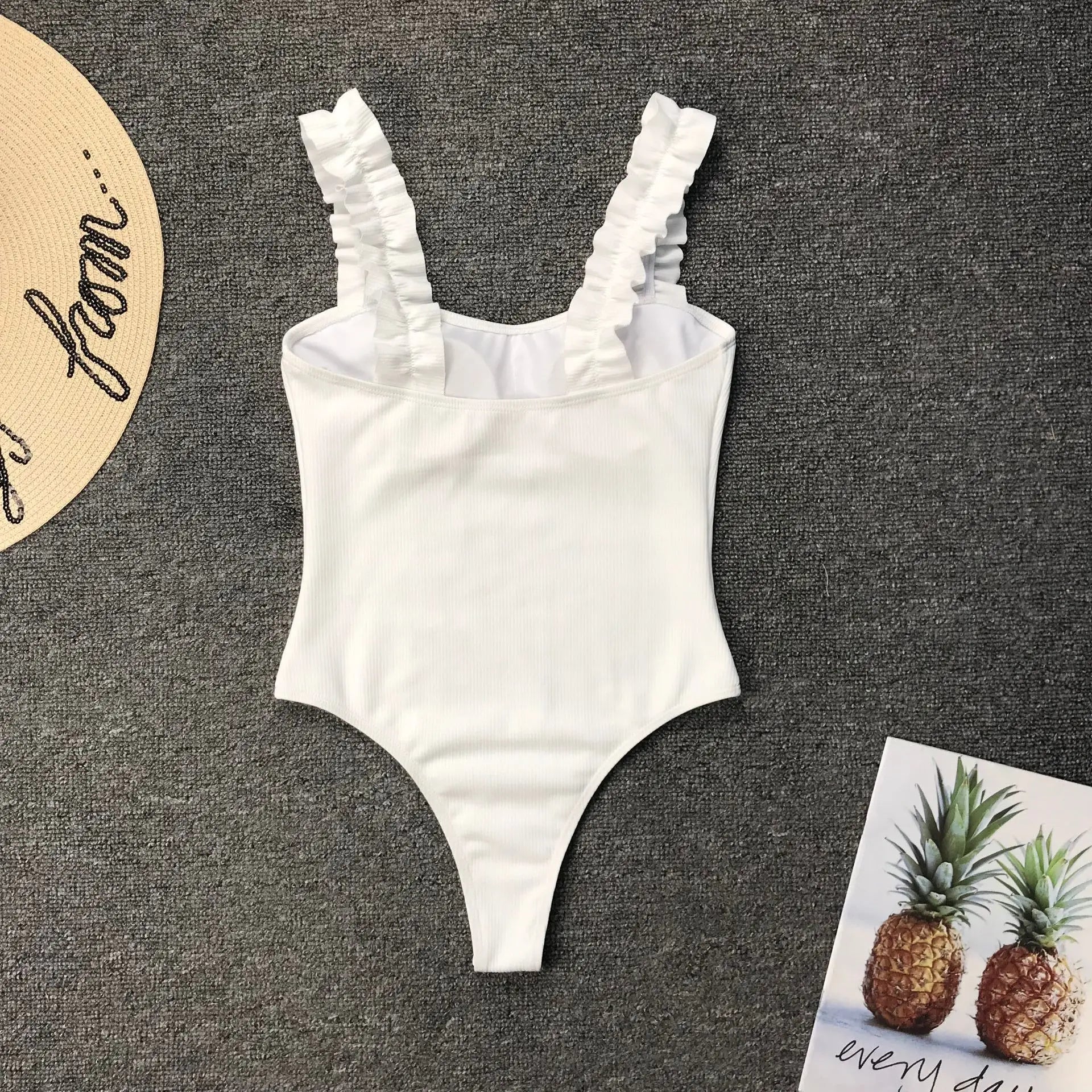 2023 Vintage Swimsuit Women One Piece Ruffle Strap Swimwear Female Push Up Monokini Padded Beach Bathing Suits Black Bodysuits