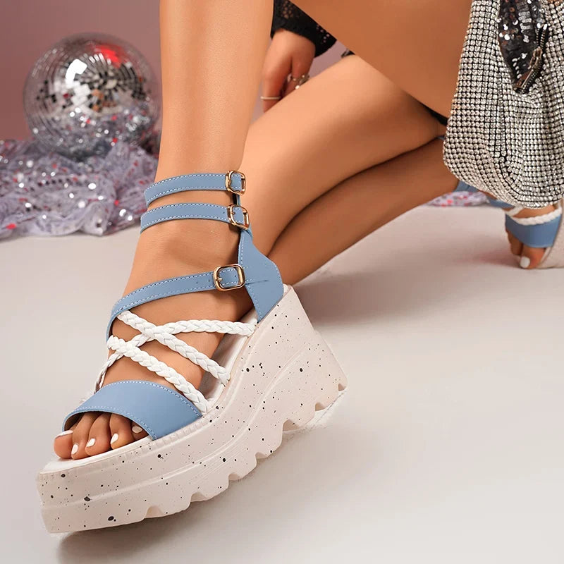 Cross Band Chunky Platform Sandals Women 2025 Summer Thick Sole Wedges Rome Sandles Woman Super High Heel Gladiator Sandalias 43