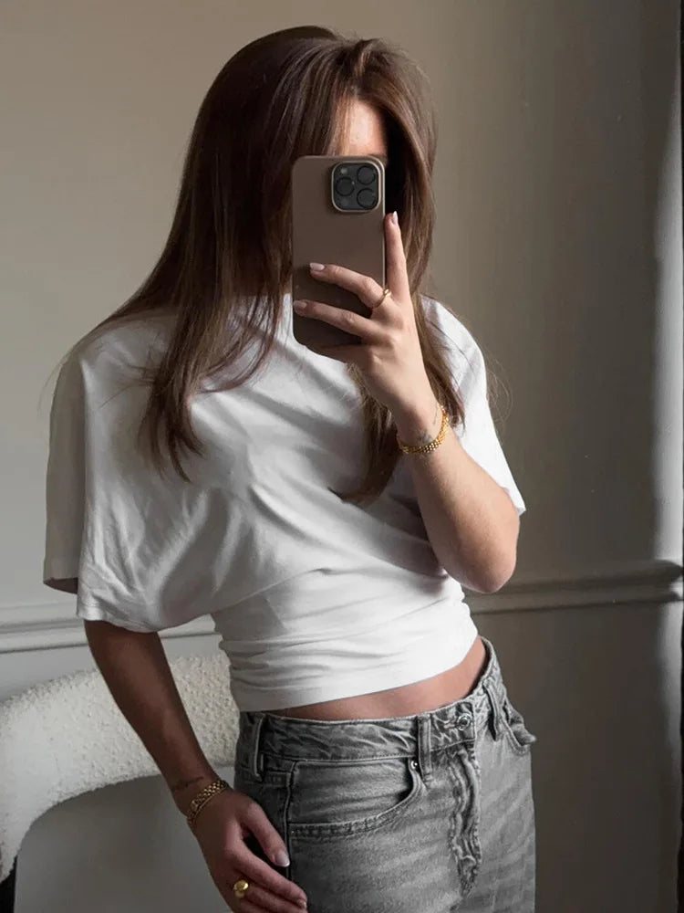 Fashion Casual Solid Gray Cropped T-shirt 2026 Woman Clothes O-neck Corset Tops Streetwear Girls Summer Autumn Short Tee Shirts