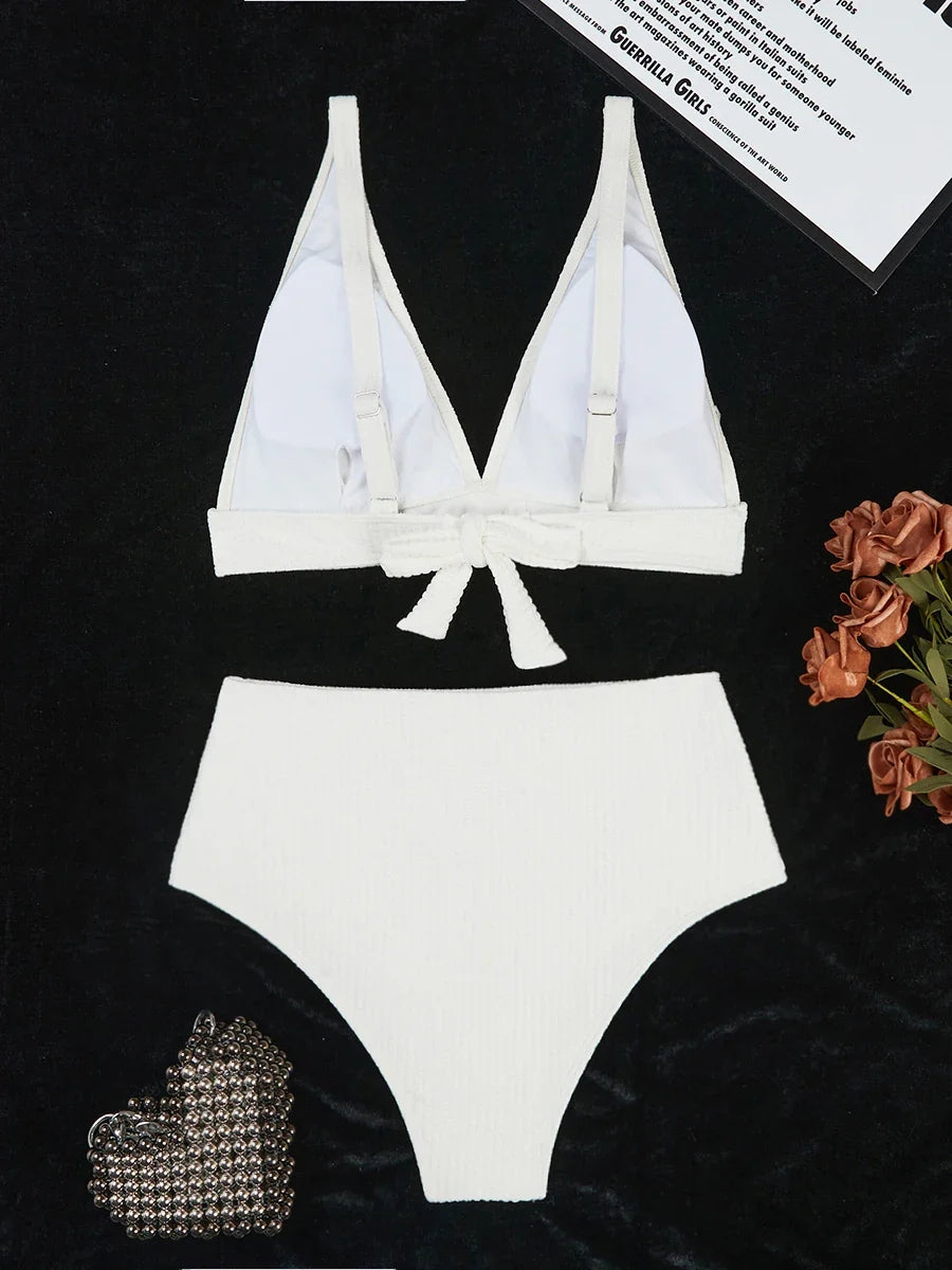2026 Triangle High Waist Bikini Solid Strappy Swimwear Female Sexy Swimsuit Women Bathers Bathing Swimming Swim Suit Beachwear